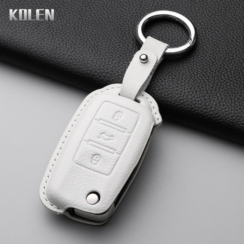 Genuine Leather Auto Key Fob Cover Case Housing Remote Fit For Vw Volkswagen Polo Tiguan Passat B5 B6 B7 Golf 4 5 6 Mk6 Jetta Lavida Fit For Skoda