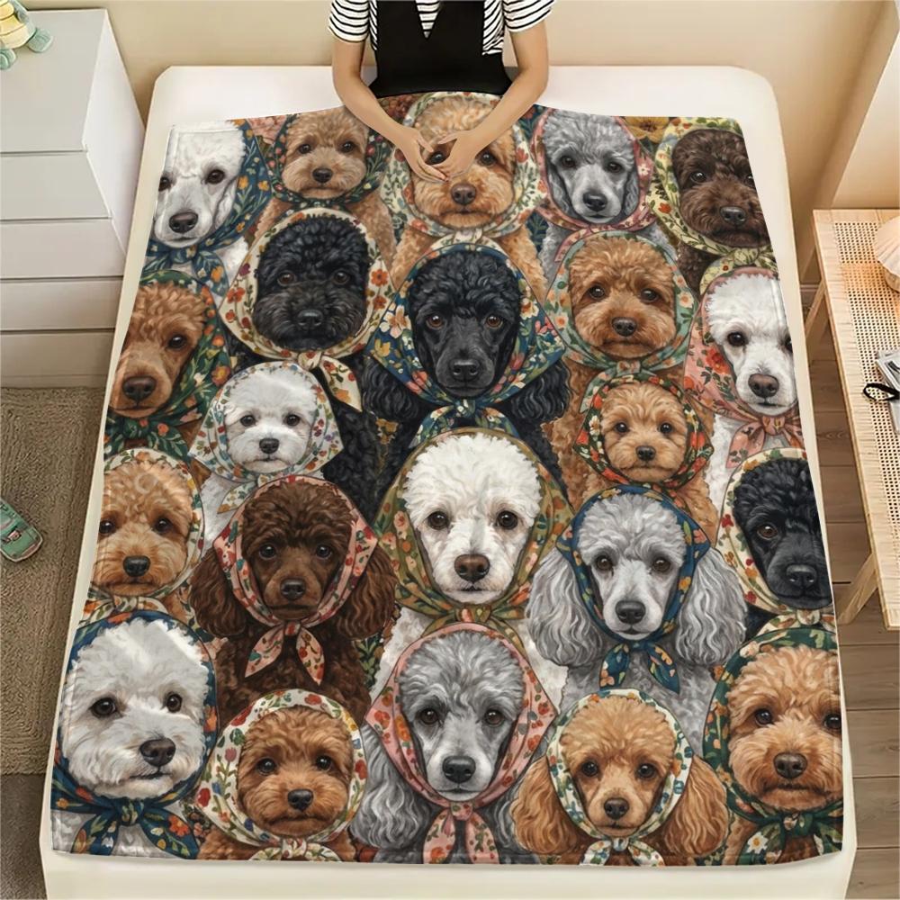 1PC Retro Pet Puppy Print Flannel Blanket, High quality All Seasons, Home Decor, Warmth and Comfort, Perfect for Christmas Gifts