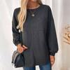 Women Spring Autumn Lantern Sleeve O Neck Solid Color Loose Pullover Sweatshirt T Shirt Top