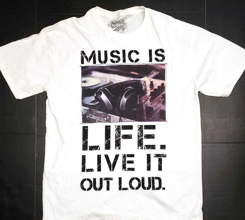MUSIC T-shirt Five Crown Urban Streetwear DJ Tee Men s XL White New Unisex T-Shirt S