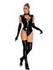 Sexy Long Zipper Open Crotch High Cut Bodysuit Elastic Pvc Latex Sexy Tight Open Chest Hollow Out Maid Leotard Catsuit Cosplay