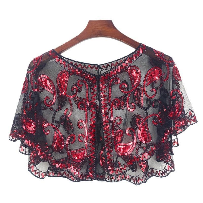 Plus Size Women's Sequin Mesh Shawl - Embroidered Beaded Sleeveless Cardigan & Sunscreen Jacket