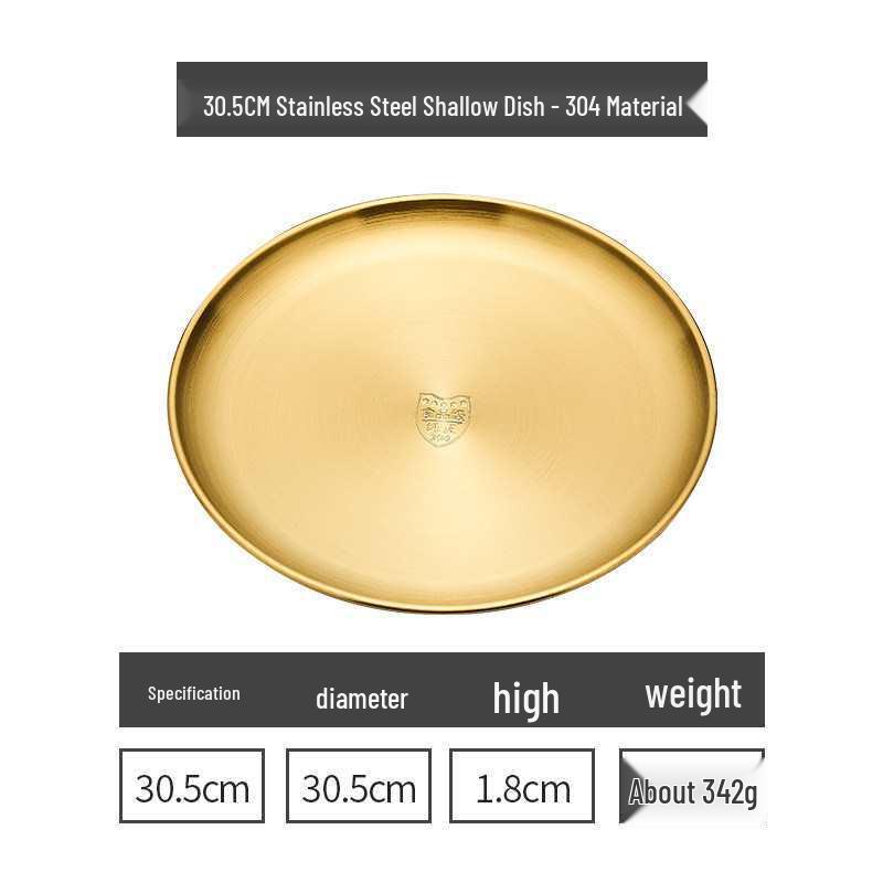 Gold Round 304 Stainless Steel Korean BBQ and Cake Tray