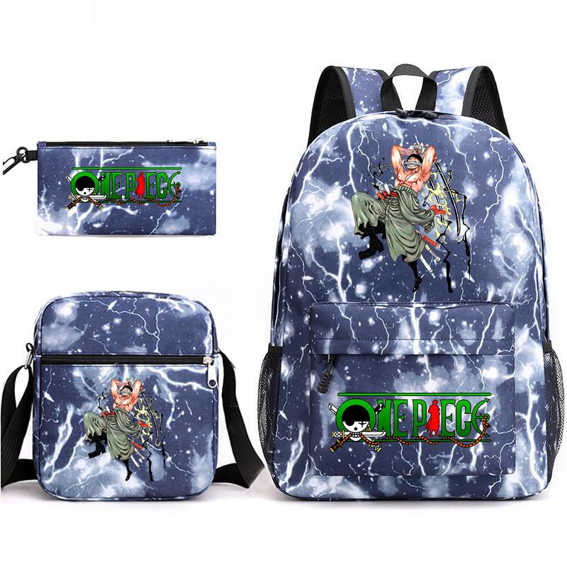 One Piece Zoro Print Student Backpack Set Casual Daypack with Shoulder Bag Pencil Case for Kids Teens School Supplies