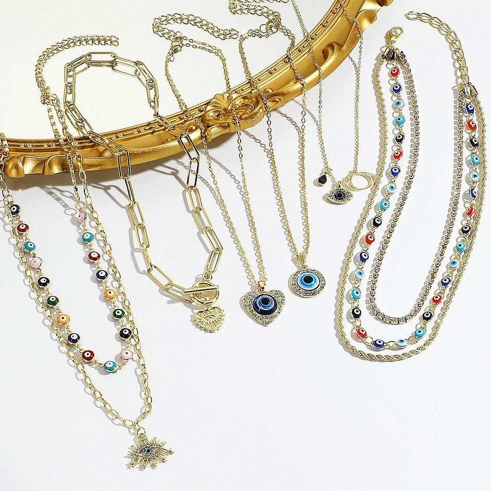 Popular European And American Devil Eye Pendant Necklace With Multiple Layers Stunning Alloy Material