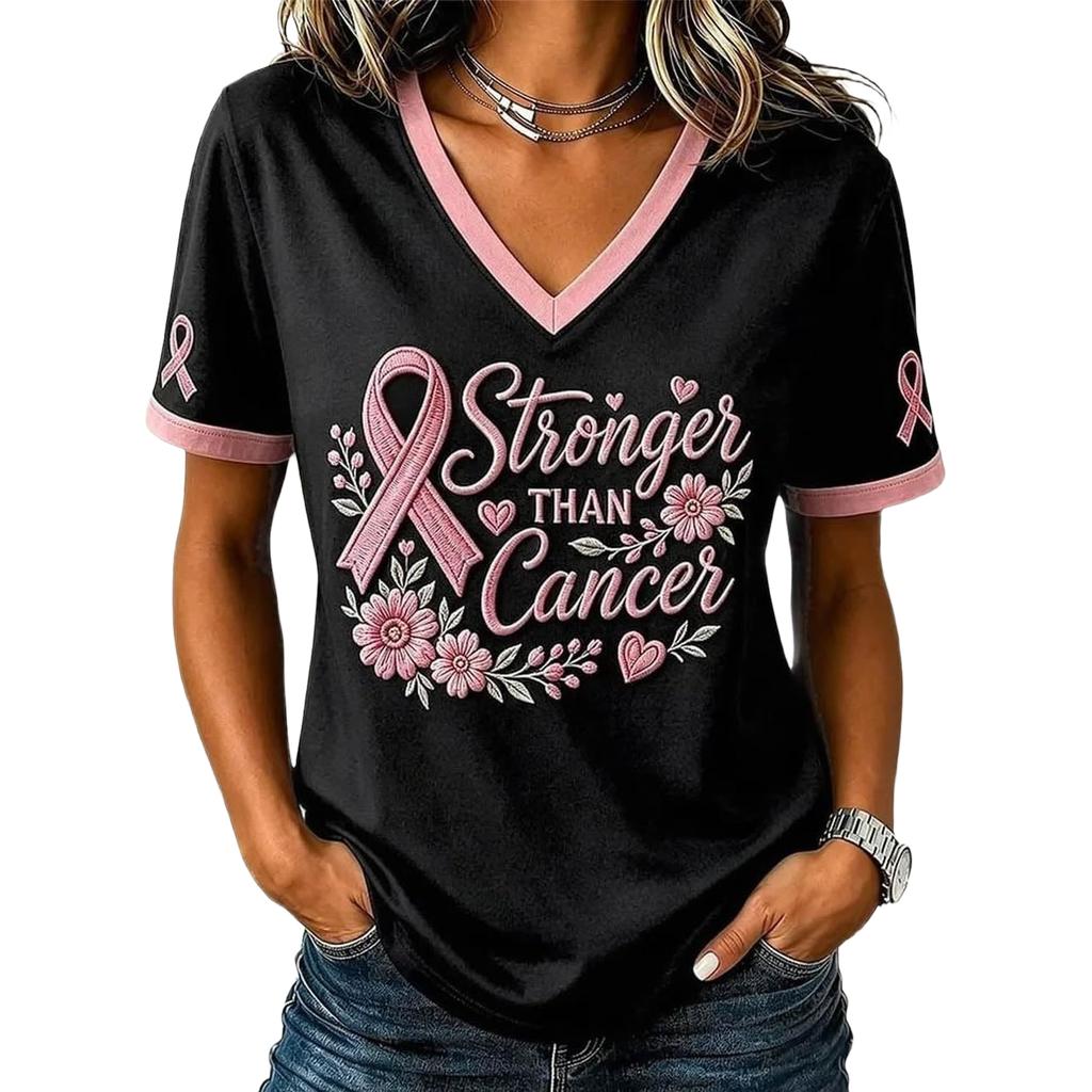 Women's Casual V-Neck Short Sleeve Printed Pullover T-Shirt for Everyday Wear