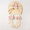 New children's hat set, cute solid color bunny baby stockings, soft hat sock cover