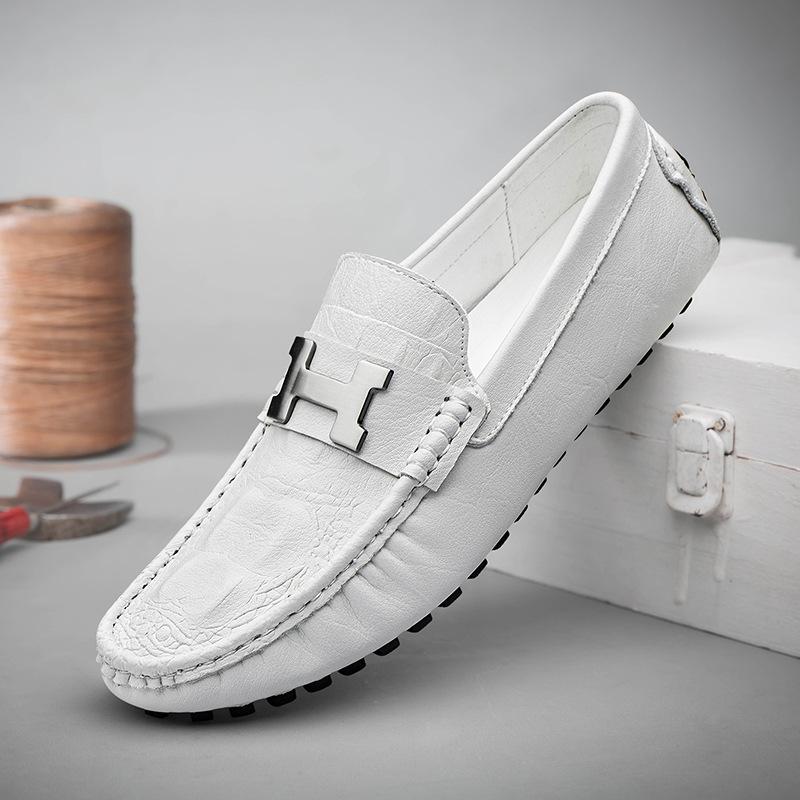 Live Stream Explosion Crocodile Pattern Doudou Shoes Large Size Lazy Driving Shoes British Casual Shoes Genuine Leather Cowhide Men's Shoes