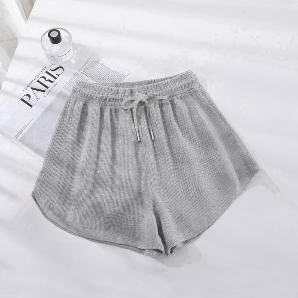 Women's Elastic Waist Wide Leg Shorts Loose Fit Sweatshorts Waffle Knit Medium Stretch Solid Color Summer Casual Loungewear Shorts