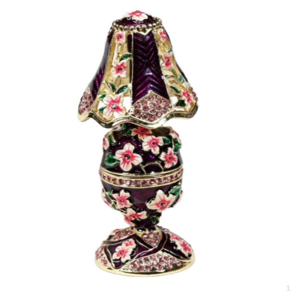 Light Shaped Jewelry Box Enameled Finish Vintage Table Ornament HandPainted Floral Enamel