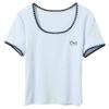 Sancai Women's Slim Fit Shell Embroidered Short Sleeve T-shirt