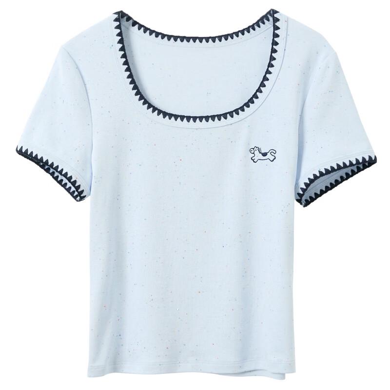 Sancai Women's Slim Fit Shell Embroidered Short Sleeve T-shirt