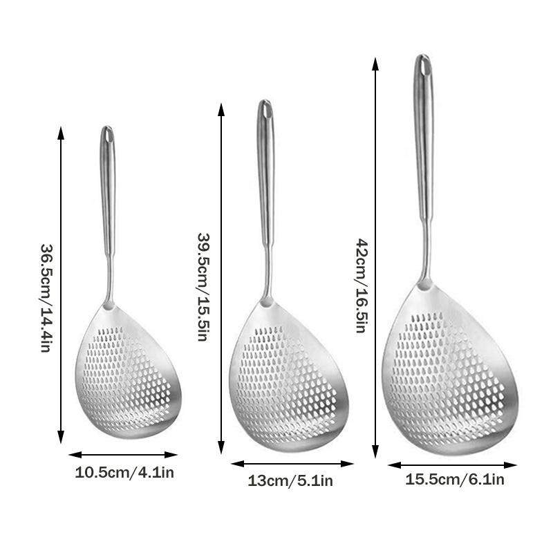 1Pcs Large Durable Stainless Steel Colander Skimmer Spoon Heavy Duty Food Strainer Spoon For Frying & Cooking Kitchen Utensils