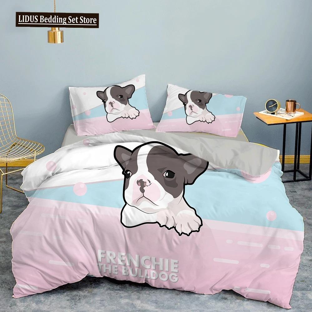 French Bulldog Duvet Cover Set Puppy Bedding Set Bedclothes With Pillowcase Single Double King Queen Size