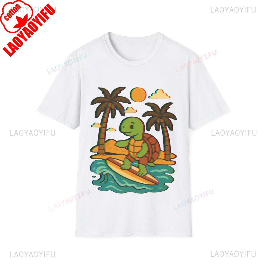 Surfing Turtle Unisex Grafik T-Shirts Beach Vibes T-Shirt Urlaub Unisex Unisex T-Shirt Sommer Mode Hohe Qualität Baumwolle Streetwear Oberteile