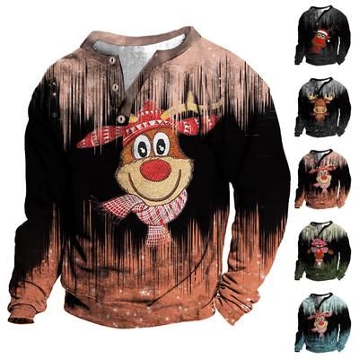 Christmas V-neck Sweater Men's 3d Digital Printing Stand Collar 3 Button Vintage Collar