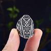 Gotische Lucifer Satan Zegel van Satan Signetringen Punk Roestvrij Staal Hoorn Ringen Mannen en Vrouwen Pagan Sieraden Feestcadeau