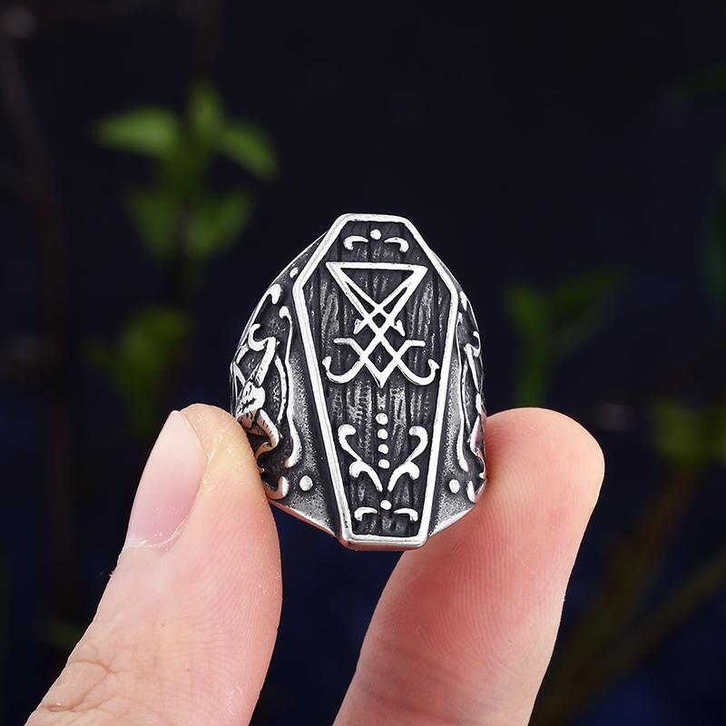 Gotische Lucifer Satan Zegel van Satan Signetringen Punk Roestvrij Staal Hoorn Ringen Mannen en Vrouwen Pagan Sieraden Feestcadeau
