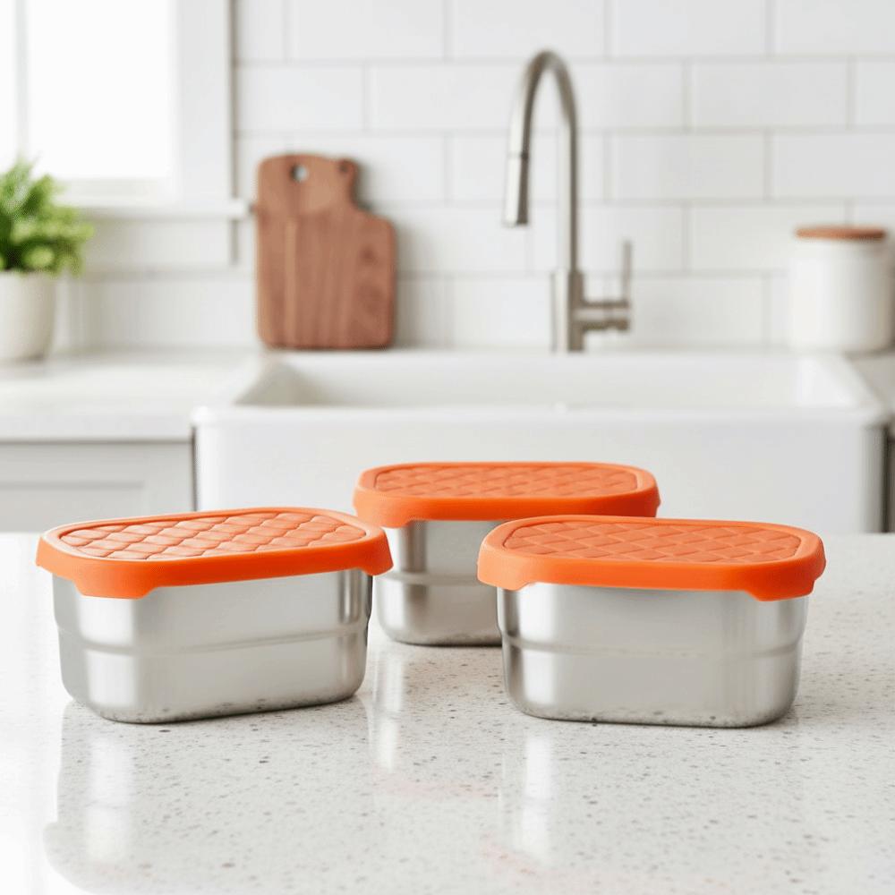 230ML 304 Stainless Steel Snack Container with Silicone Lid Fruit Storage Box  Kids