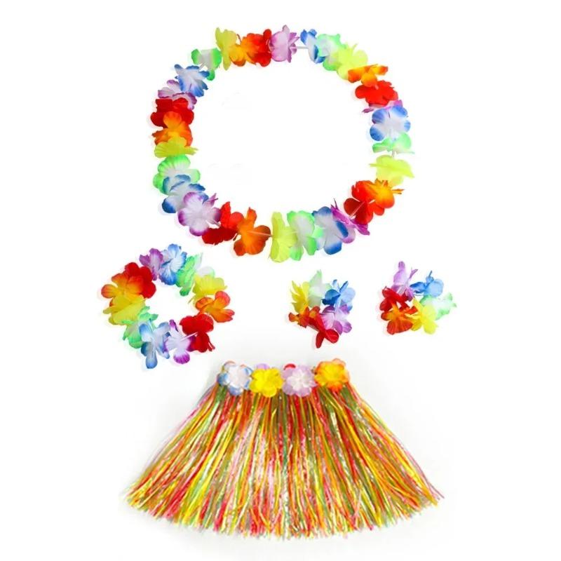 5pcs Hawaiian Dance Children's Skirt Children's Hawaiian Grass Skirt Wreath Festival stage performances costumes props