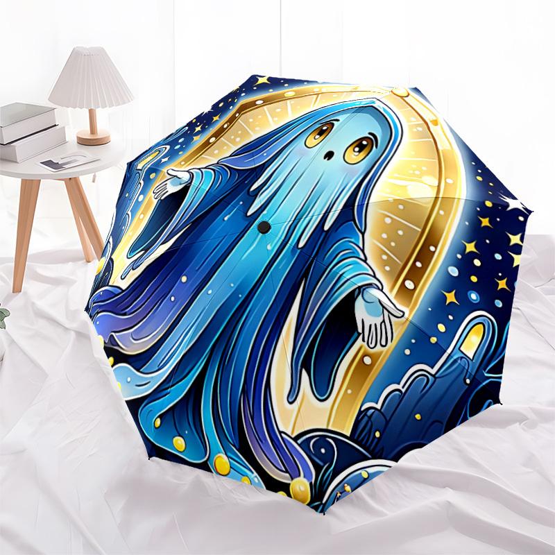 1pc Ghostly Night Automatic Folding Umbrella - Design, Durable Iron Frame for Travel, Outdoor, Beach Fashion Accessory a0920019