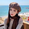 Versatile Plaid Beret Big Head Circumference Spring Painter Cap Cute Women Artist Hat  Work