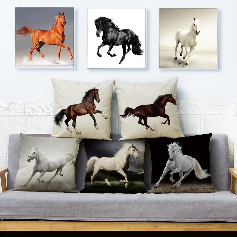 Elegant Running Horse Cushion Cover Graceful Gallop Pose Soft Decorative Square Pillow Modern Living Room Bedroom Decor xcm