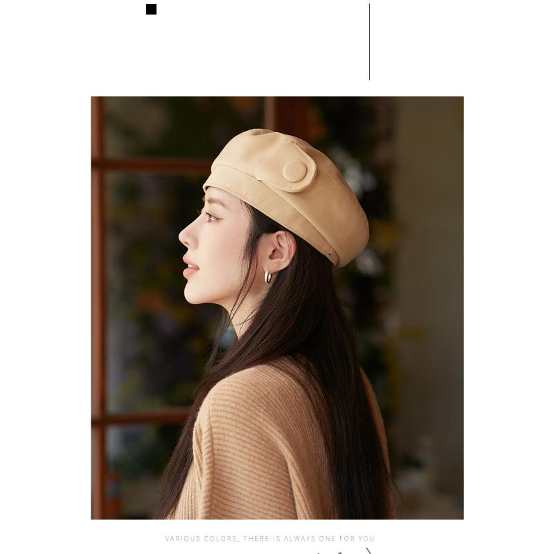 Jesienny i zimowy nowy kapelusz, damski beret z guzikami, jesienny i zimowy kapelusz malarza, artystyczny retro kapelusz bud