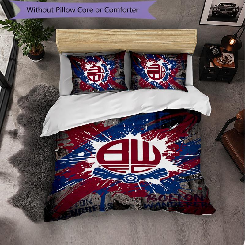 Bolton Wanderers FC Themed Bedding 3Pcs Duvet Cover Set Decorative Bed Linen For Teen Room Home Decoration