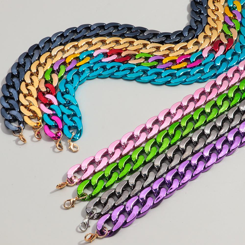 Fashion Hip Hop Metal Color Acrylic Chunky Necklace for Women Men Vintage Glossy Resin Cuban Link Chain Choker Y2K Jewelry Gifts