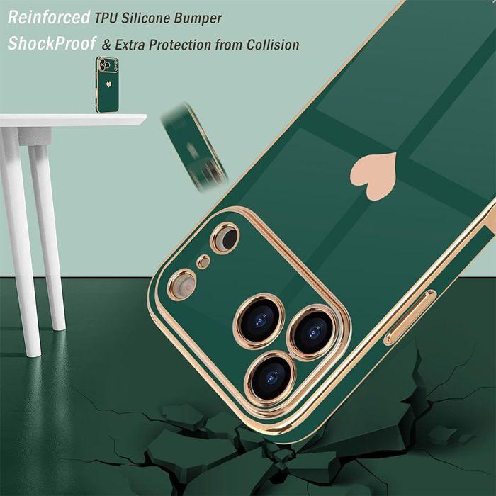 Coque pour iPhone 18 Pro Max, Silicone Souple Slim Protection Antichoc Motif Cœur - Vert Nuit