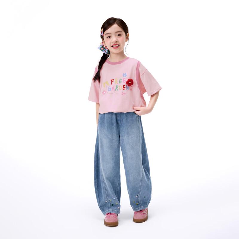 Girls' Pure Cotton Letter Print Short Sleeve T-Shirt
