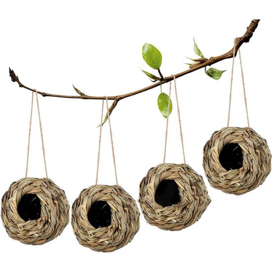 Outdoor Bird Nest Natural Grass Hand Woven Large Space Spherical Straw Bed Habitat Cave Comfortable Hummingbird Nest Courtyard