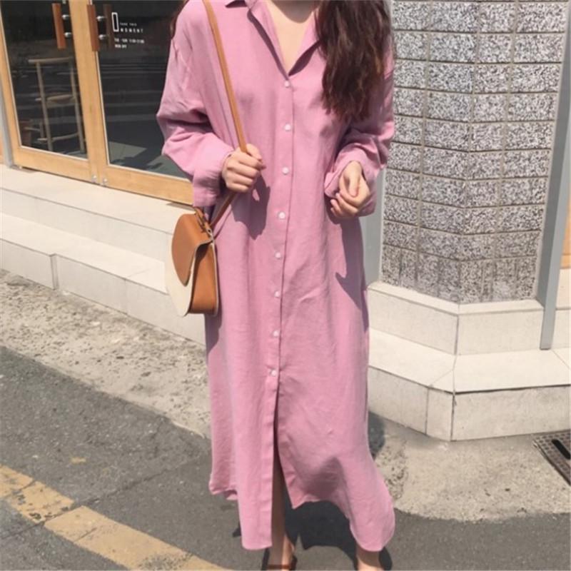 588 Korean Long Loose Cotton-Linen Shirt Dress - Plus Size, 2025 Spring Collection