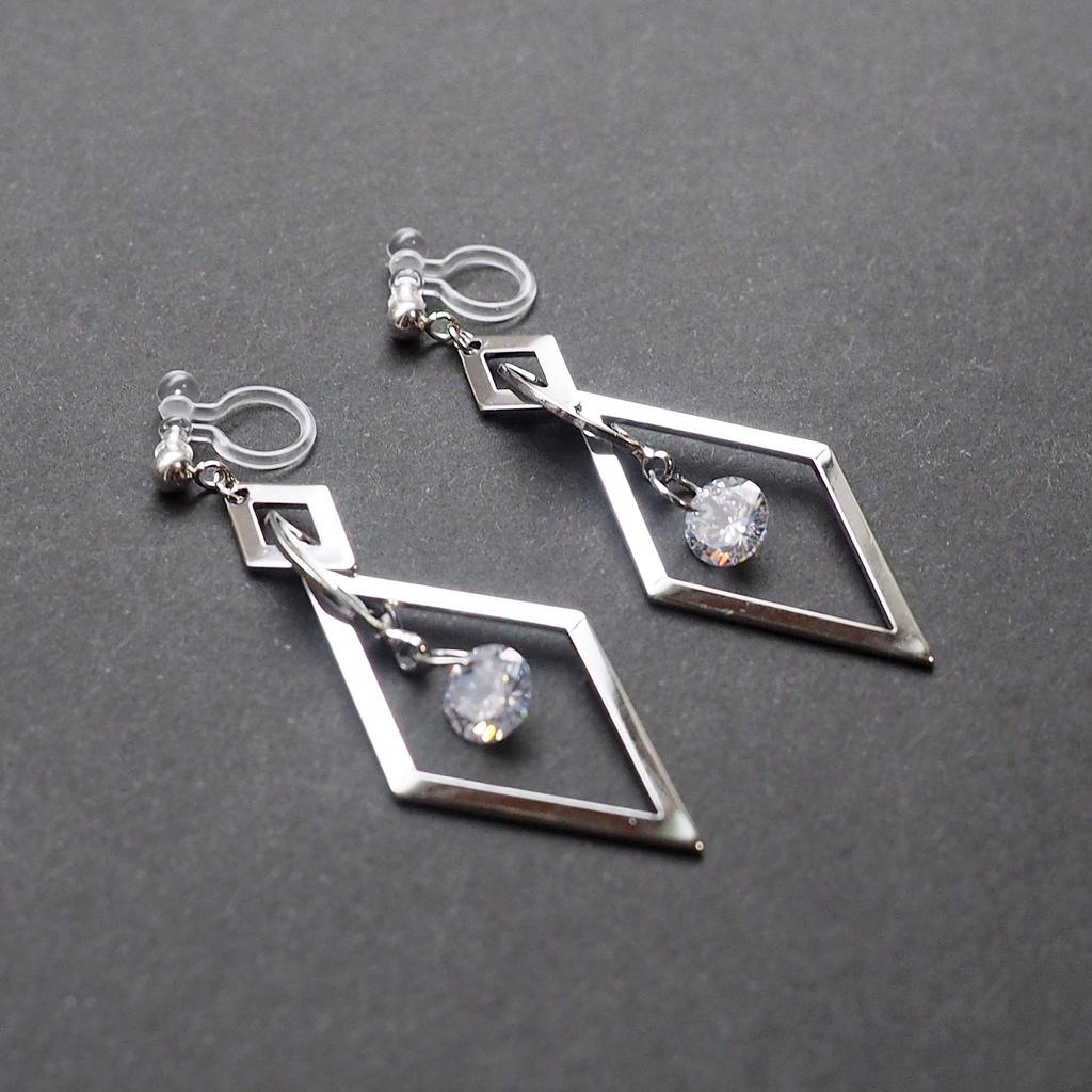 Earrings for Resin Miyabi Grace [Cubic Zirconia] Women, Dangling, Non-Pierced Earrings, Elegant, Adult, Formal, Large, Painless, Crystal, Square,