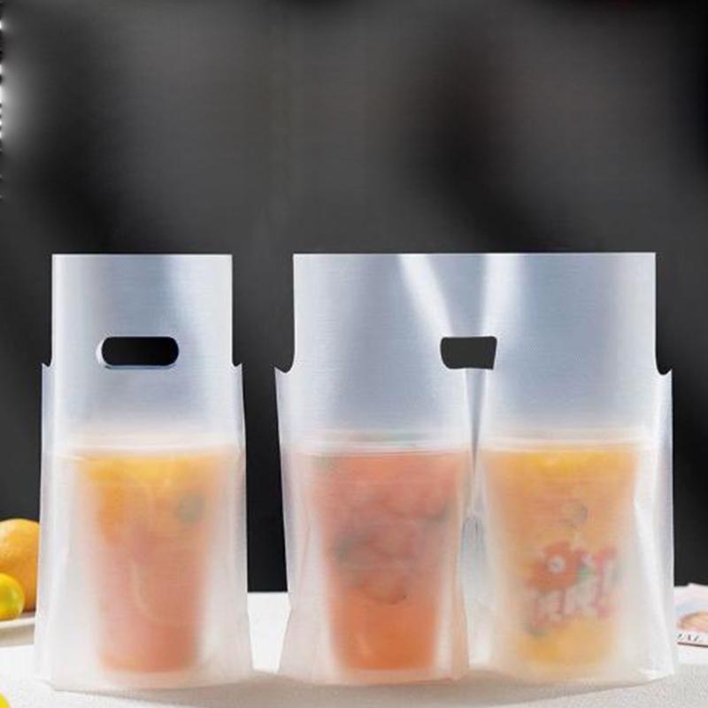 100Pcs Clear Plastic Packaging Bag Single/Double Cup Coffee Take-Away Bags Milk Tea Beverage Storage Bags Tote Carrier Pouches