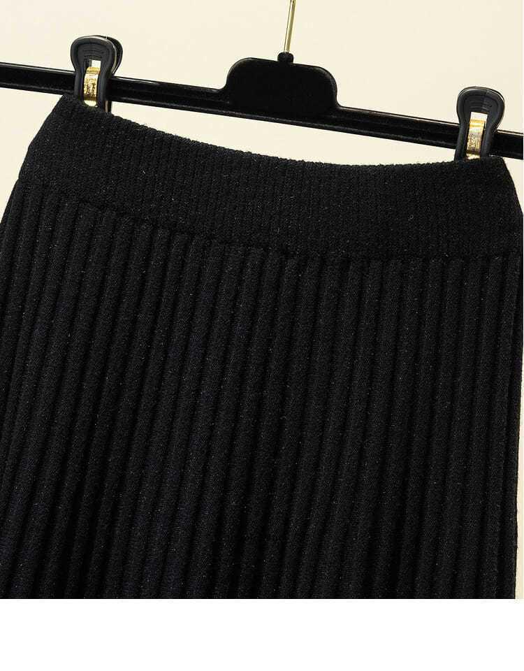 Women's High Waist Wool Knit A-Line Pleated Midi Skirt - Autumn/Winter Slimming Umbrella Hem
