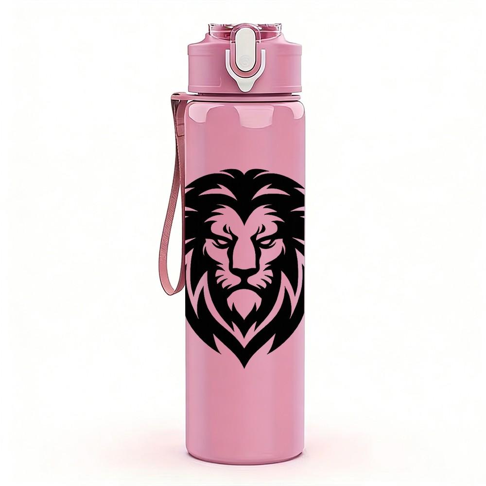 1PC Lion Head Black Silhouette Print 750ml Color Plastic Sports Water Bottle Leakproof Flip Straw Lid Suitable for Sports Office Home Use
