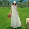 French Holiday Style V-neck Suspender Dress Women's Summer Backless Heavy Industry Embroidered A-word Long Dress