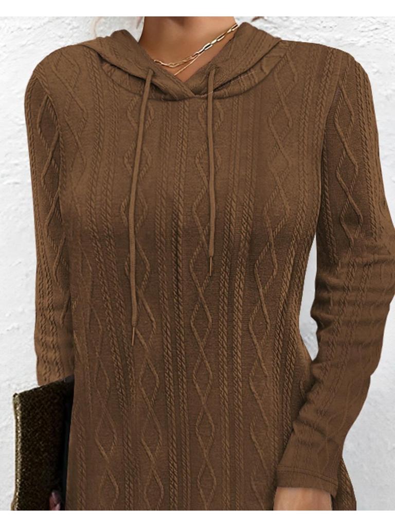 Hooded Pullover Knitted Sweater Dress Solid Color Dress Elegant Long Sleeve Dresses Causal Women Dress