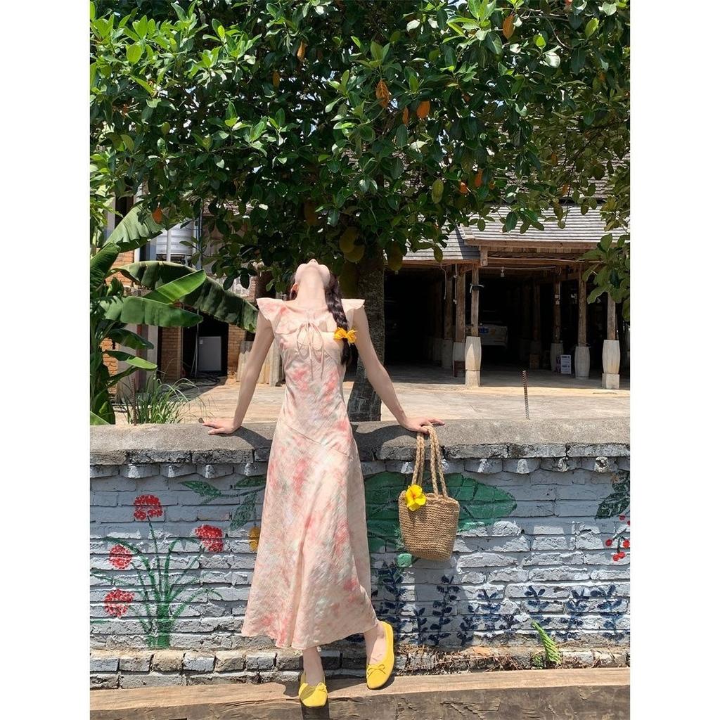 French Lace-up, Gentle Wind, Smudged Ruffle Leaf Edge, Waist and Thin Dress, a Popular One for Women In Summer