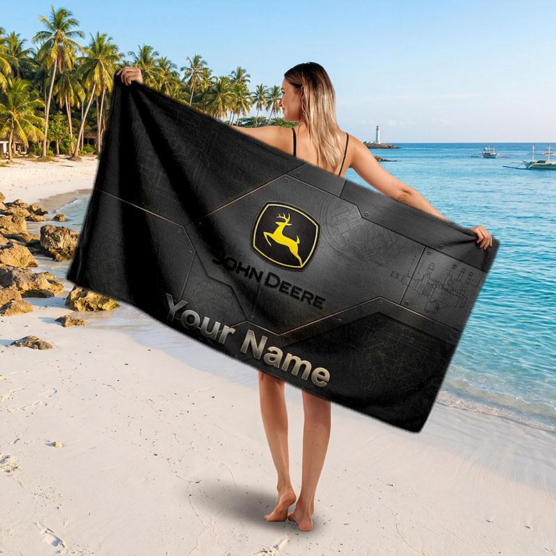 John Deere Aangepaste Naam Tekst Strandlaken, Zacht Absorberend Handdoek Strand Zwembad Reizen Persoonlijk Cadeau