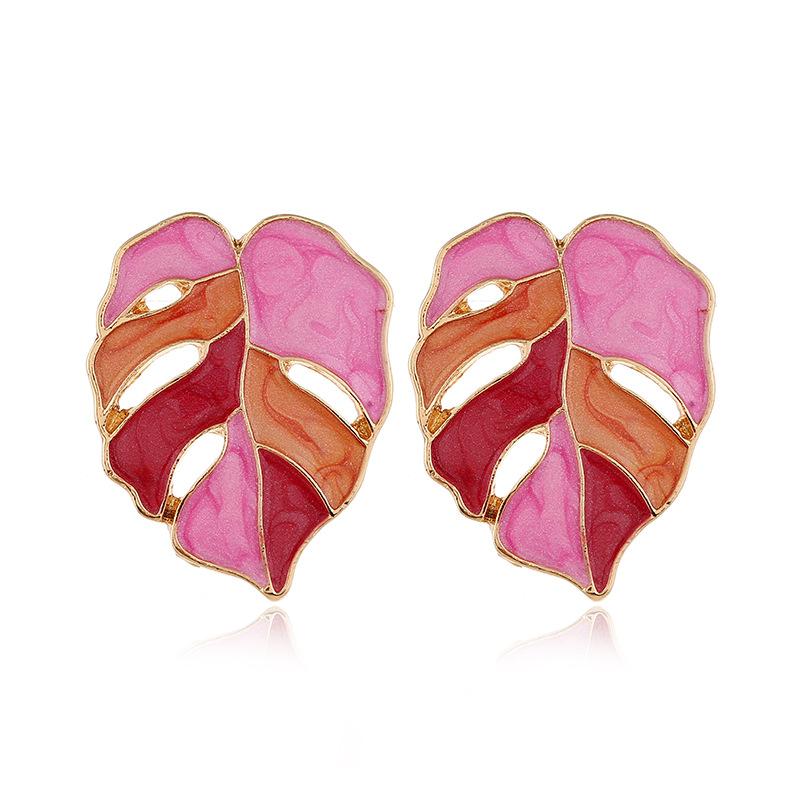 Fashion Colorful Metal Enamel Leaf Earrings Fashion Pure Gold Stud Earrings Trendy Jewelry Women 2021 Earrings