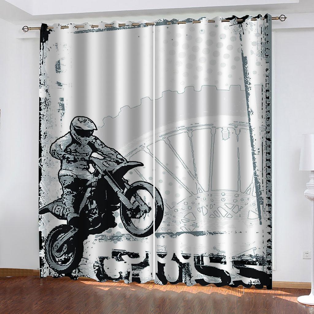 Curtains For Large Windows 3D Cool Mechanical Motorbike Blackout Curtain Living Room, Set Of 2 Fashion Design Room Decor