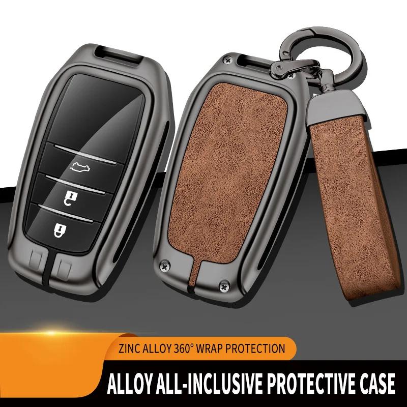 New Zinc Alloy Leather Car Key Case Cover Shell For Toyota CHR Hilux Fortuner JFGD5 Land Cruiser 200 Camry Corolla Crown RAV4 Highland