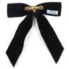 Great PRADA Triangle Logo Triangle Plate Velvet Ribbon Barrette black 1IF154 Used
