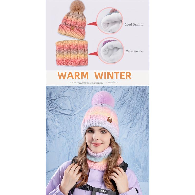 2025 Winter Beanie Hat and Scarf Set for Women - 2pc Acrylic Knit Fabric, Solid Color with Plush Lining, Ear Warmer Design, Hand Wash