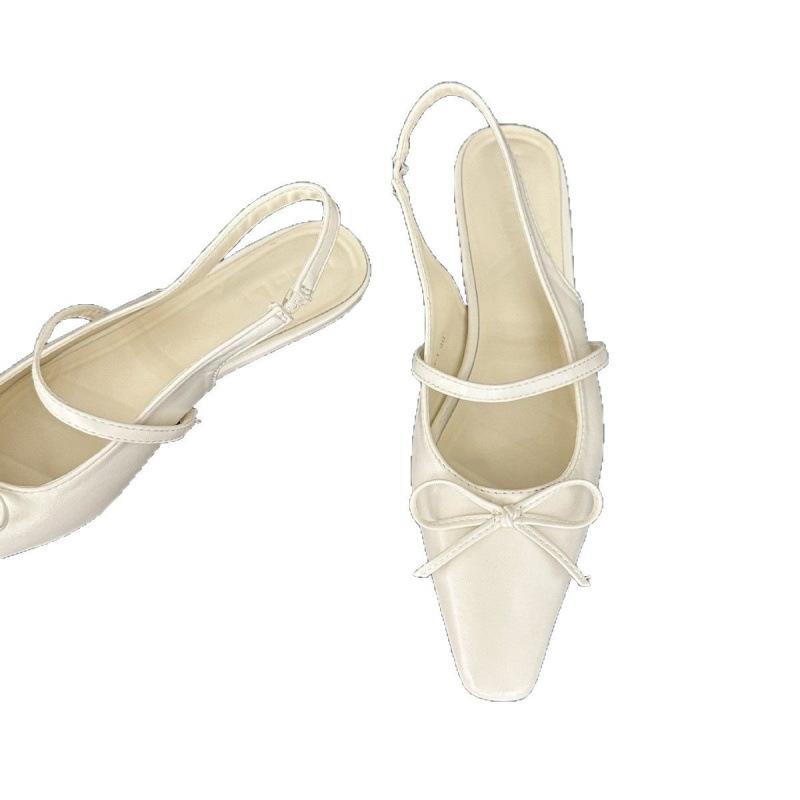 French Low Heel Small Heel Bag Head Sandals Shoes 2025 New Spring and Summer Bow Evening Single Shoes French Square Head