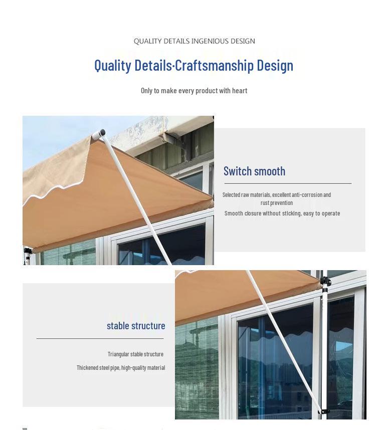 Folding Retractable No-Drill Sunshade: Hand-Crank Balcony & Shop Canopy