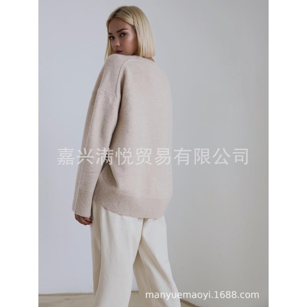 Women Round Neck Loose Knit Sweater, Autumn Winter Casual Soft Pullover Jumper for Ladies
